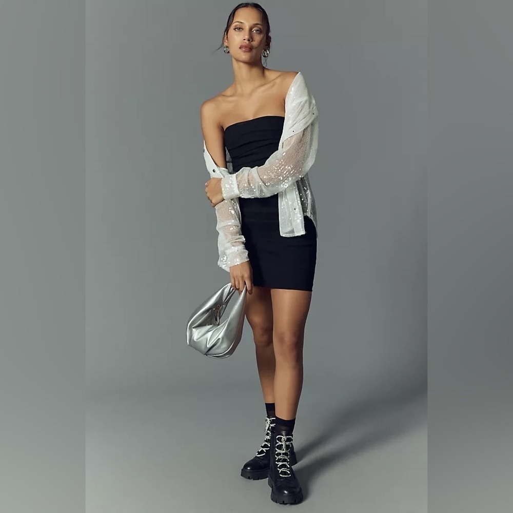 NWT! By Anthropologie Black Strapless Slim Mini Dress - Size Small Petite 2️⃣